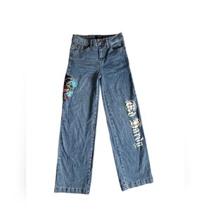 Ed Hardy Brave Eagle Wide Leg Y2K  Stretch Jeans